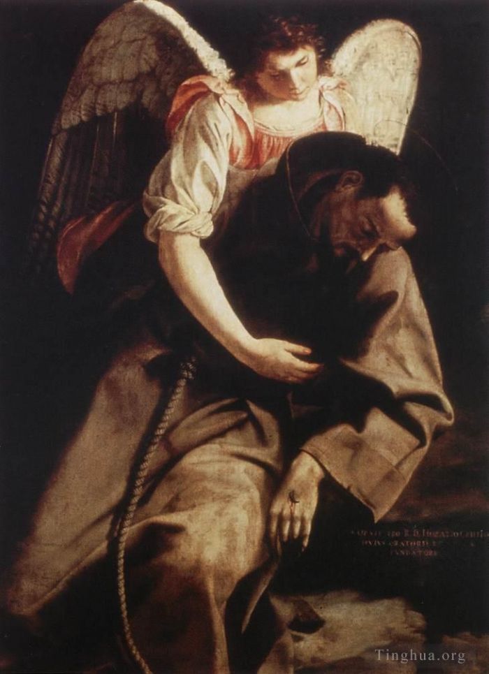 Orazio Lomi Gentileschi Peinture à l'huile - Saint François et l'Ange