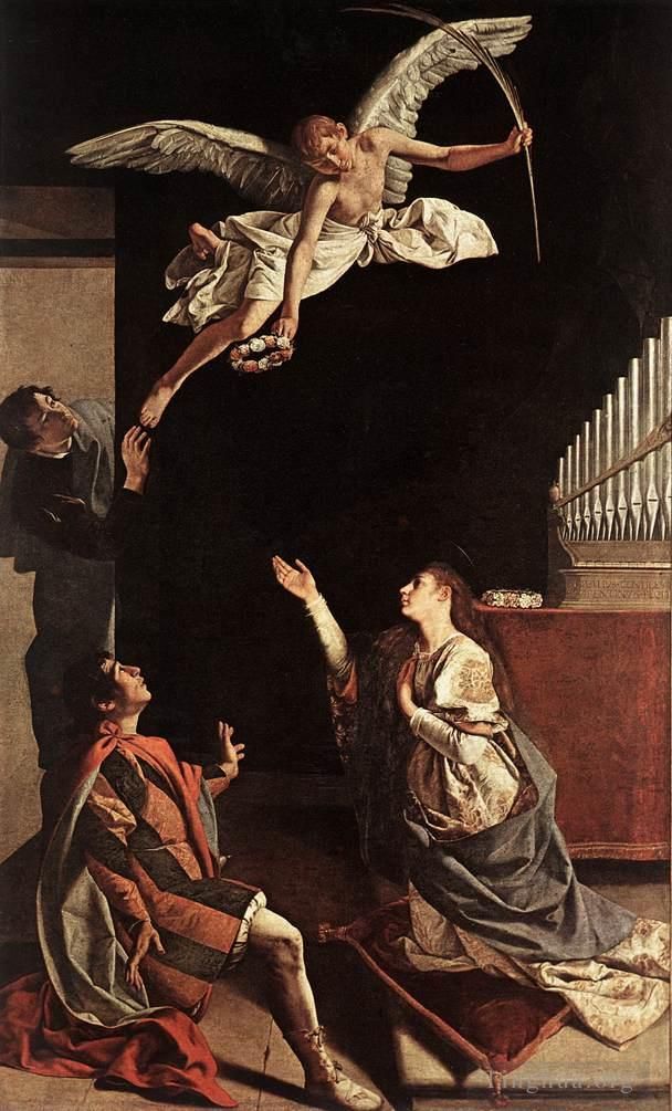 Orazio Lomi Gentileschi Peinture à l'huile - Saintes Cécile Valériane et Tiburce