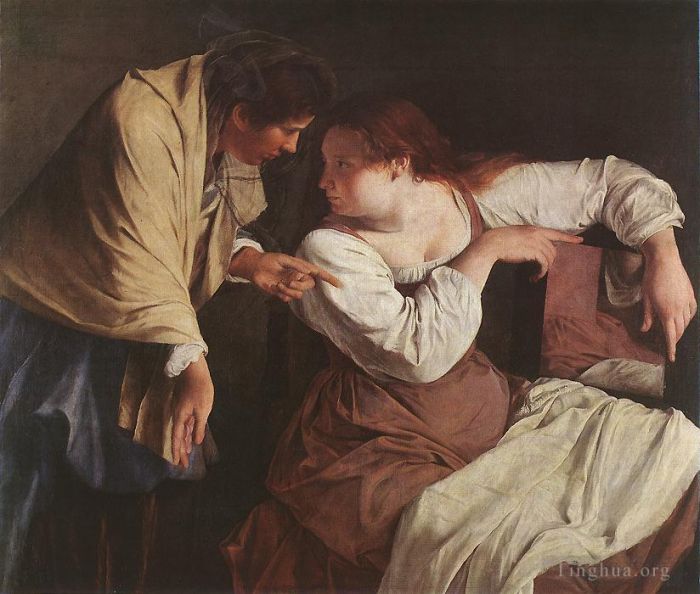 Orazio Lomi Gentileschi Peinture à l'huile - Deux femmes avec un miroir