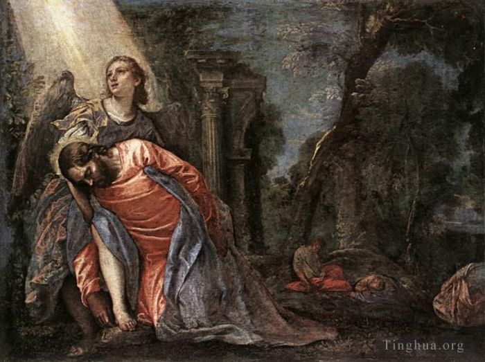 Paolo Veronese Peinture à l'huile - Le Christ au jardin soutenu par un ange