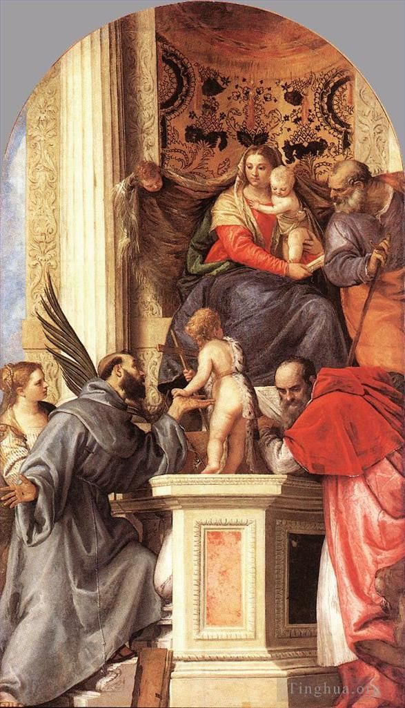 Paolo Veronese Peinture à l'huile - Madone trônant avec des saints