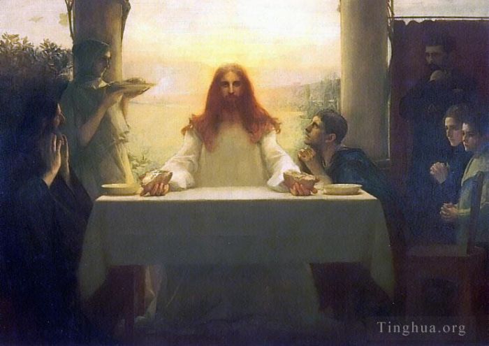 Pascal-Adolphe-Jean Dagnan-Bouveret Peinture à l'huile - Le Christ et les disciples à Emmaüs