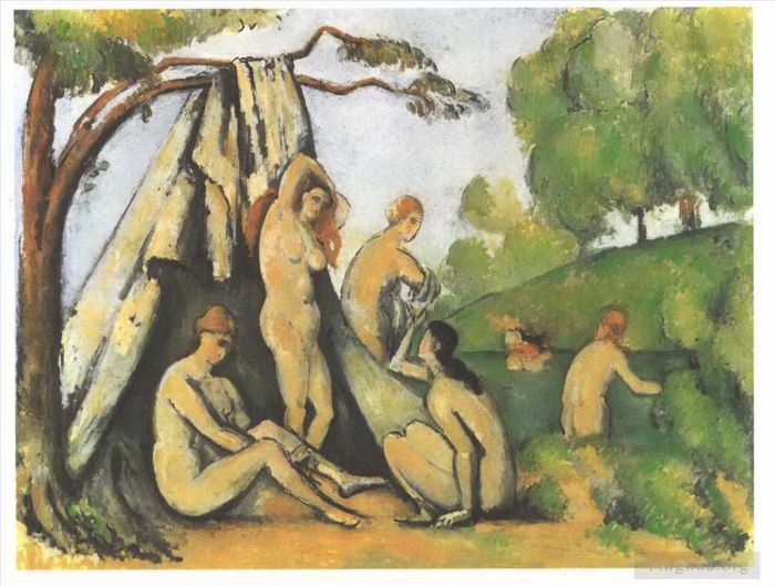 Paul Cézanne Peinture à l'huile - Baigneurs devant un tend