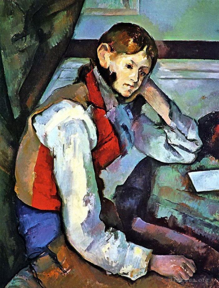 Paul Cézanne Peinture à l'huile - Le Garçon au gilet rouge