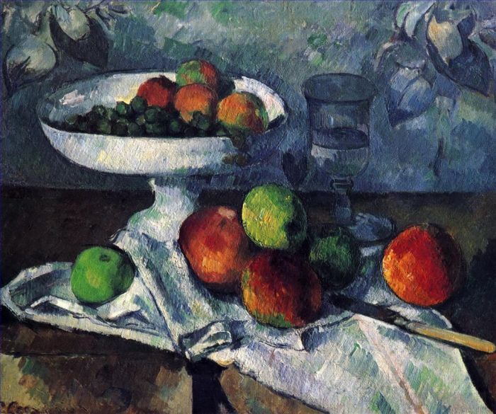 Paul Cézanne Peinture à l'huile - Compotier Verre et Pommes