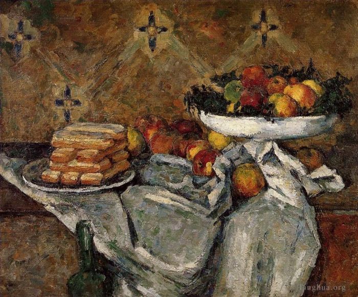 Paul Cézanne Peinture à l'huile - Compotier et Assiette de Biscuits