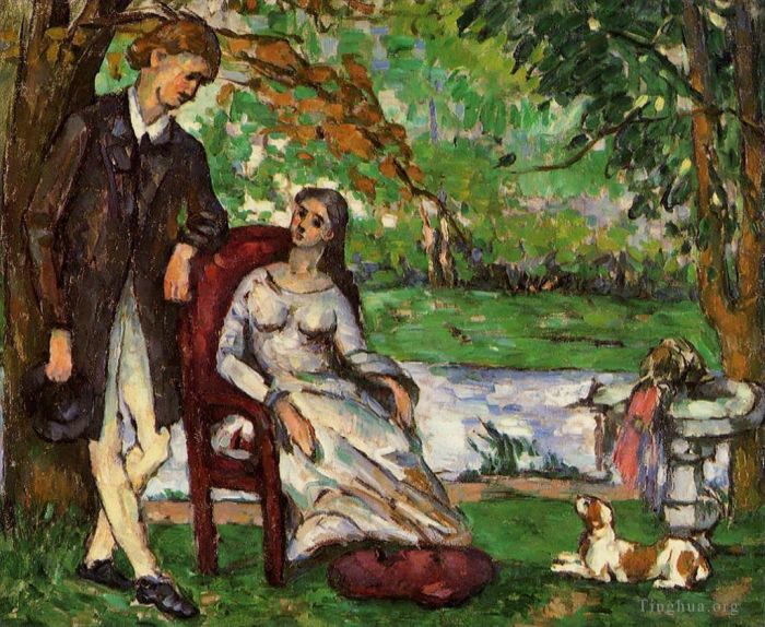 Paul Cézanne Peinture à l'huile - Couple dans un jardin