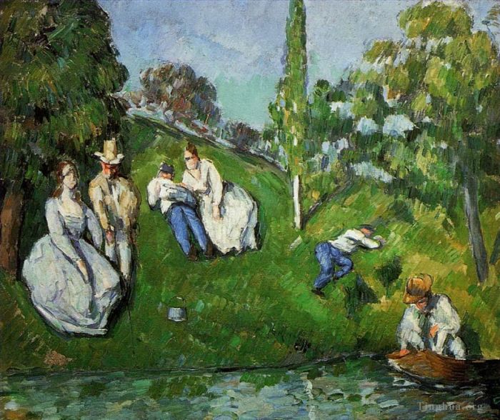 Paul Cézanne Peinture à l'huile - Couples se détendant au bord d’un étang