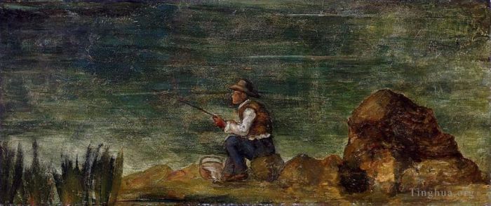 Paul Cézanne Peinture à l'huile - Pêcheur sur les rochers