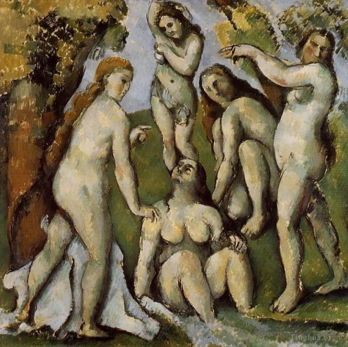 Paul Cézanne Peinture à l'huile - Cinq baigneurs