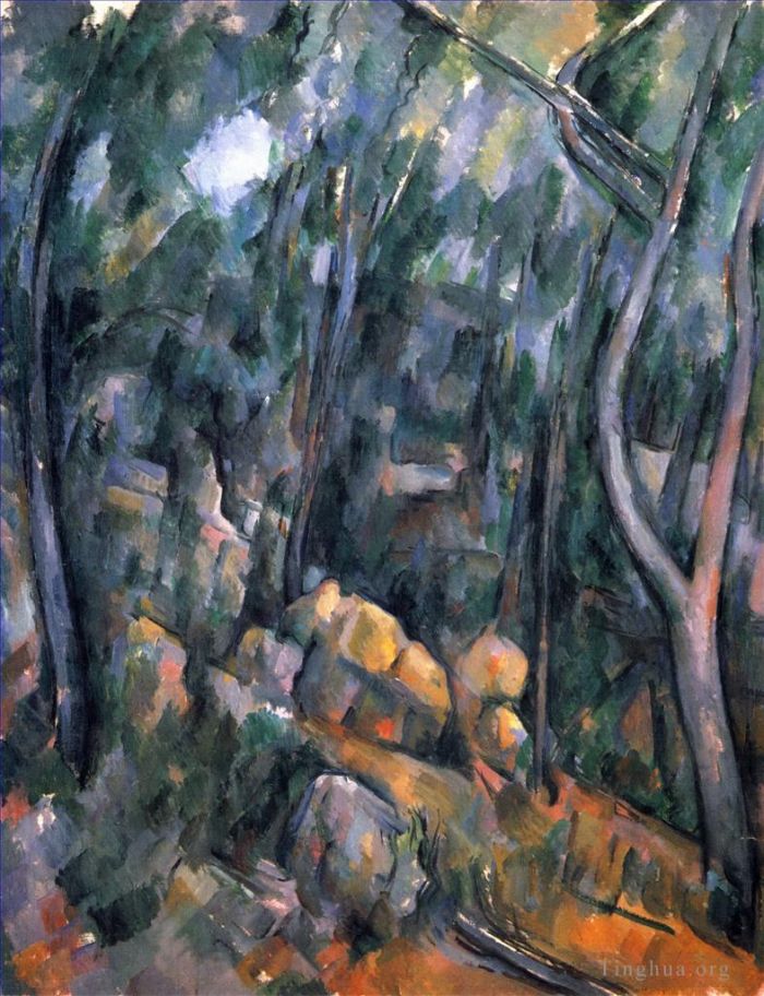 Paul Cézanne Peinture à l'huile - Forêt près des grottes rocheuses au-dessus du Château Noir