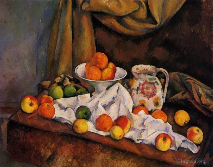 Paul Cézanne Peinture à l'huile - Pichet à Fruits et Fruits