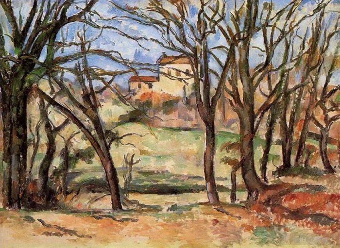 Paul Cézanne Peinture à l'huile - Maison derrière les arbres sur la route du Tholonet