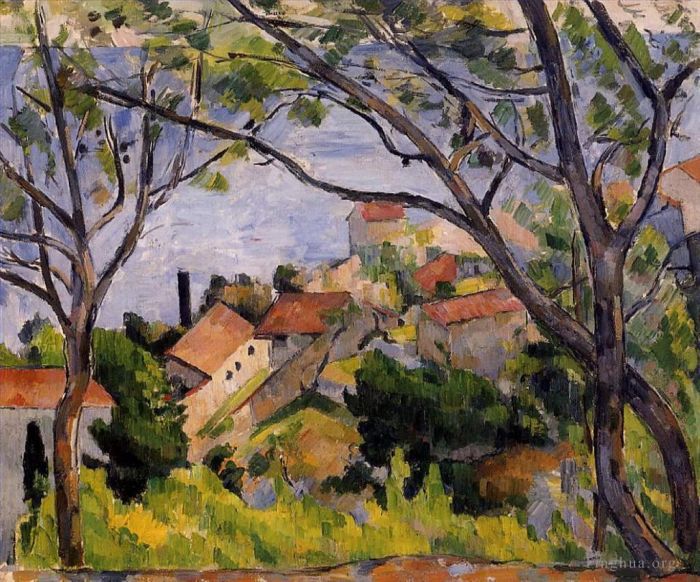 Paul Cézanne Peinture à l'huile - L Estaque Vue à travers les arbres