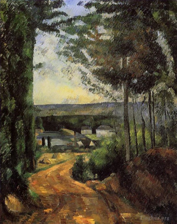 Paul Cézanne Peinture à l'huile - Arbres routiers et lac