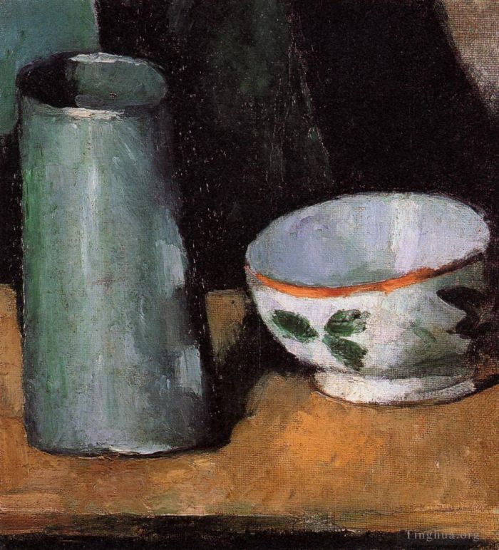 Paul Cézanne Peinture à l'huile - Bol et pot à lait nature morte