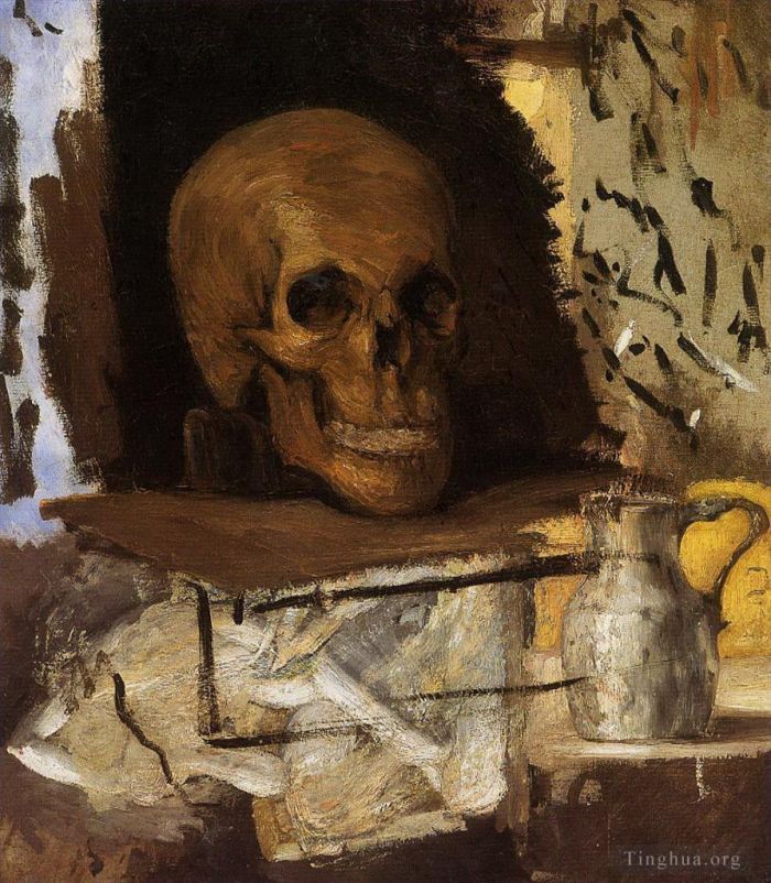 Paul Cézanne Peinture à l'huile - Nature morte crâne et cruche d'eau