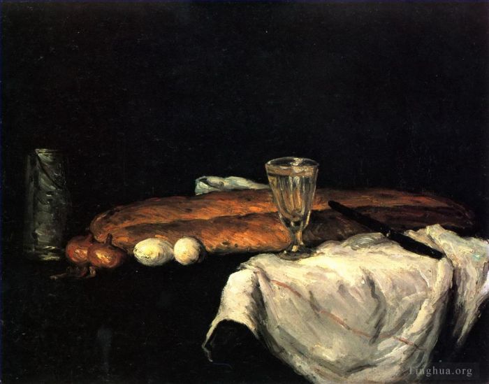 Paul Cézanne Peinture à l'huile - Nature morte au pain et aux œufs