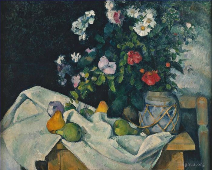 Paul Cézanne Peinture à l'huile - Nature morte avec fleurs et fruits