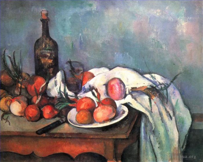 Paul Cézanne Peinture à l'huile - Nature morte aux oignons rouges