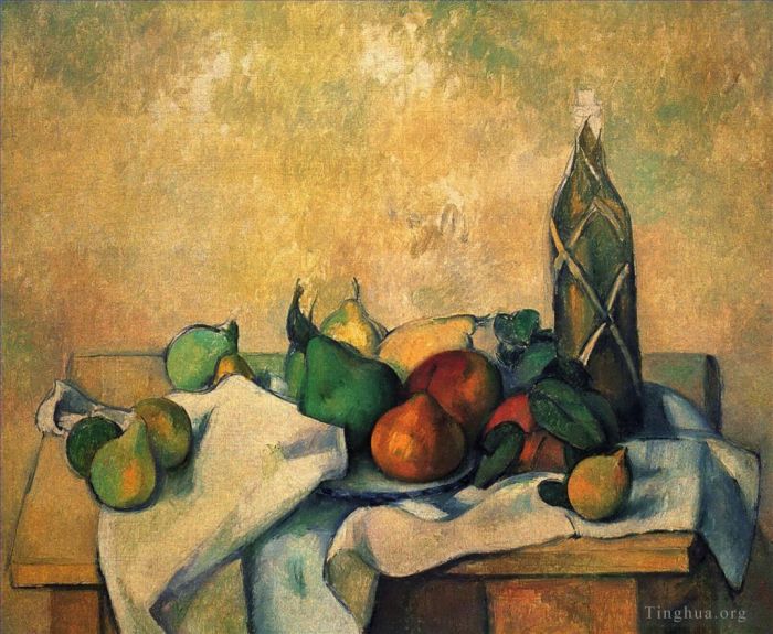 Paul Cézanne Peinture à l'huile - Bouteille de rhum nature morte