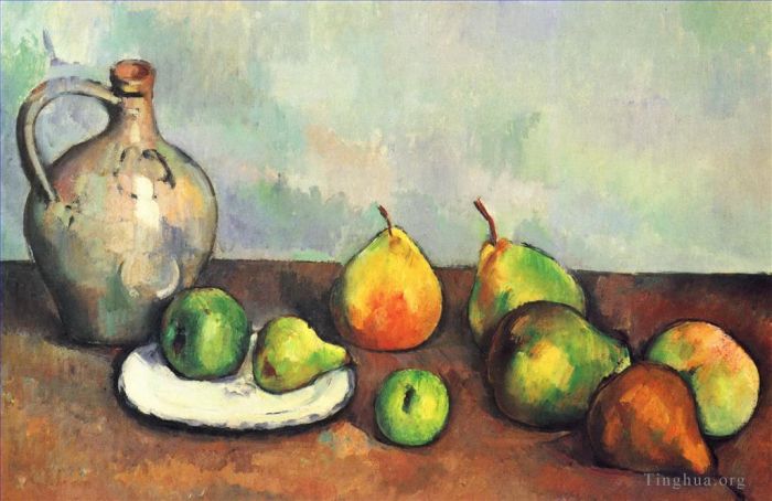 Paul Cézanne Peinture à l'huile - Pichet et fruits nature morte