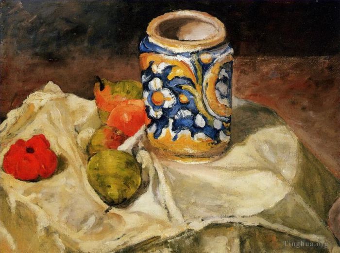Paul Cézanne Peinture à l'huile - Nature morte au pot en faïence italienne