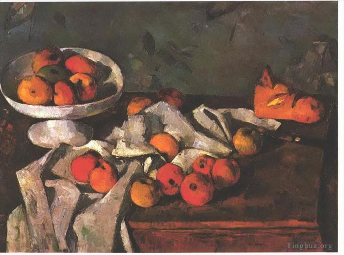 Paul Cézanne Peinture à l'huile - Nature morte au plat de fruits et pommes