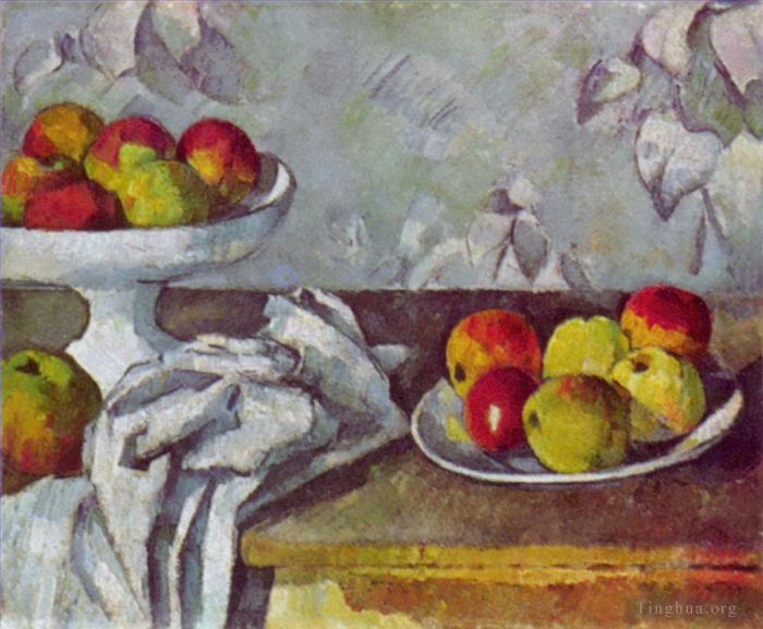 Paul Cézanne Peinture à l'huile - Nature morte aux pommes et coupe de fruits