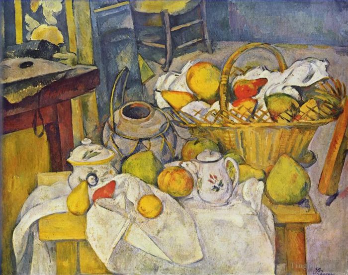 Paul Cézanne Peinture à l'huile - La table de cuisine (Nature morte au panier)