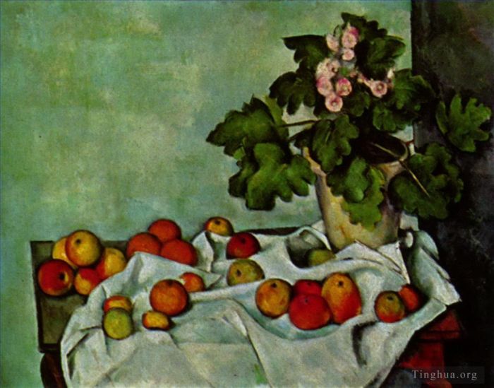 Paul Cézanne Peinture à l'huile - Nature morte aux géraniums fruités