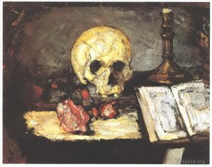 Paul Cézanne œuvres - Nature morte avec bougie crâne et livre