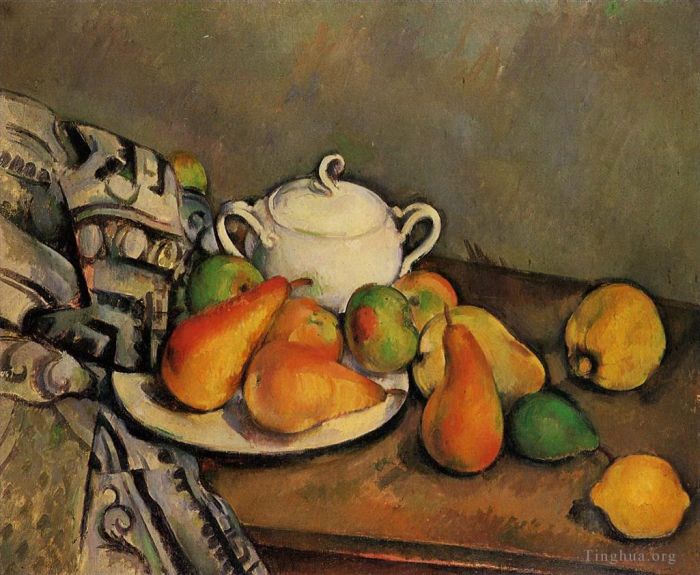 Paul Cézanne Peinture à l'huile - Sucrier Poires et Nappe