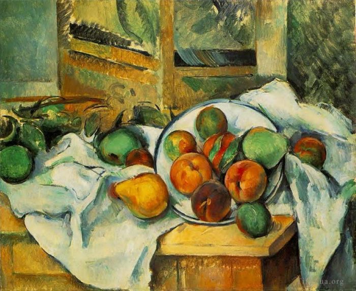 Paul Cézanne Peinture à l'huile - Serviette de table et fruits