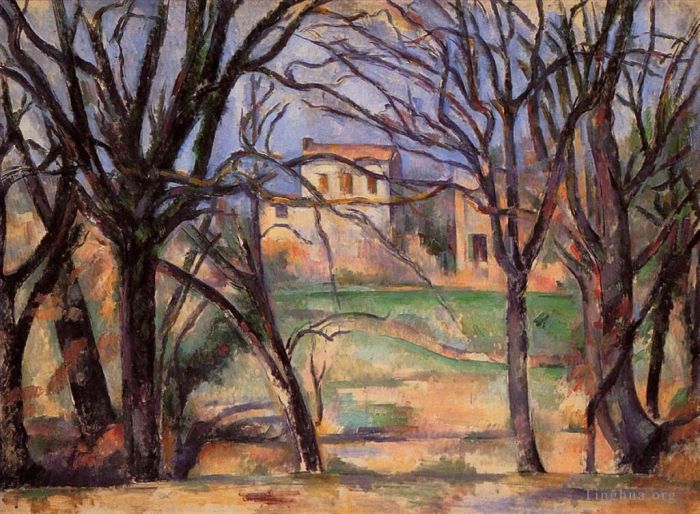 Paul Cézanne Peinture à l'huile - Arbres et maisons