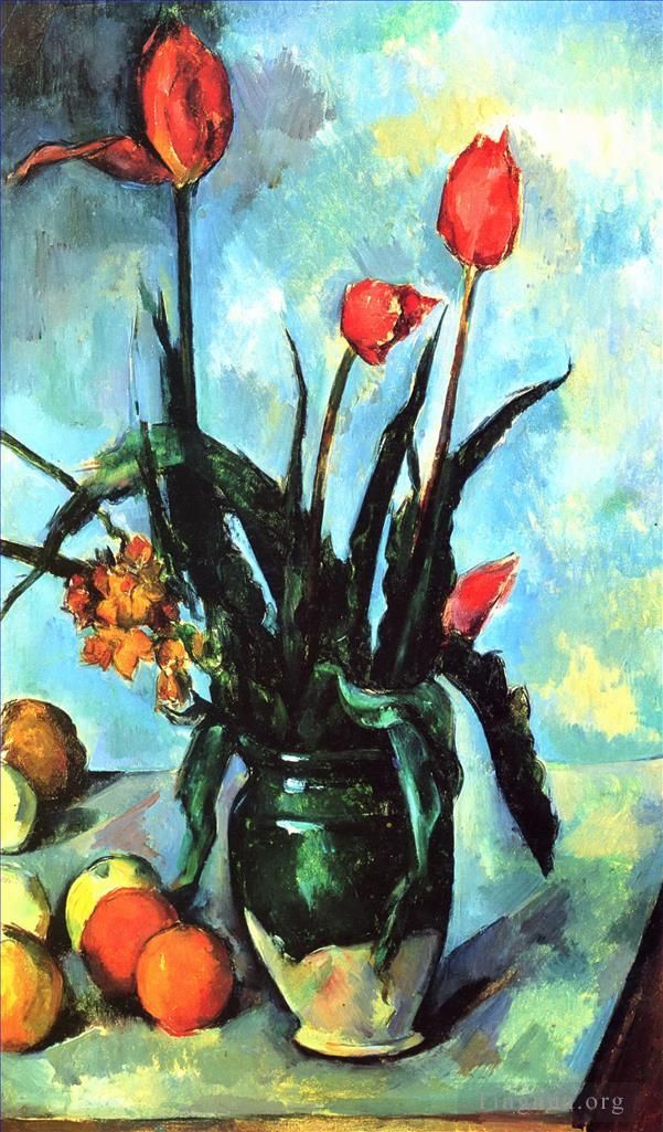 Paul Cézanne Peinture à l'huile - Tulipes dans un vase