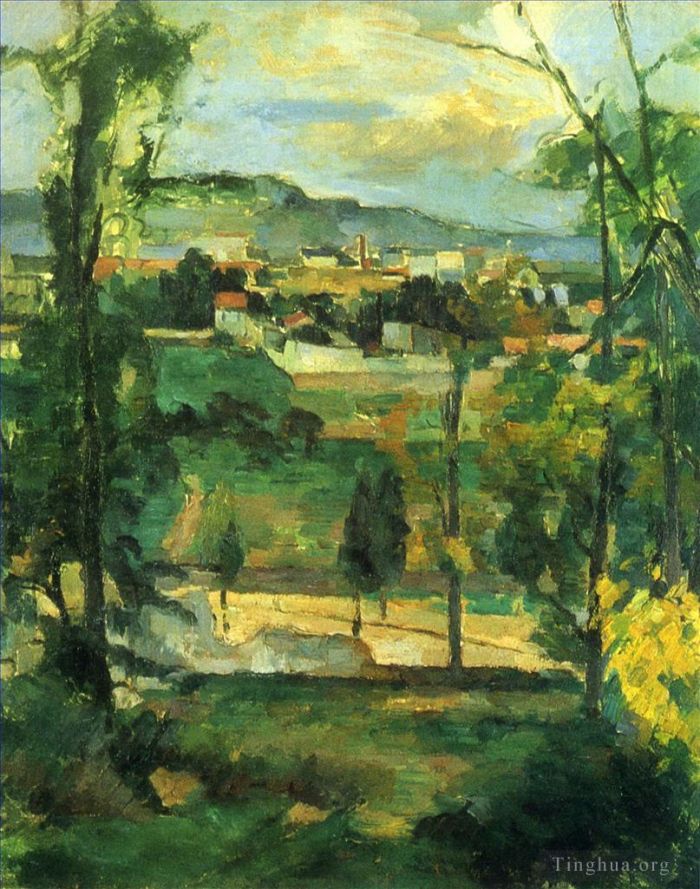Paul Cézanne Peinture à l'huile - Village derrière les arbres