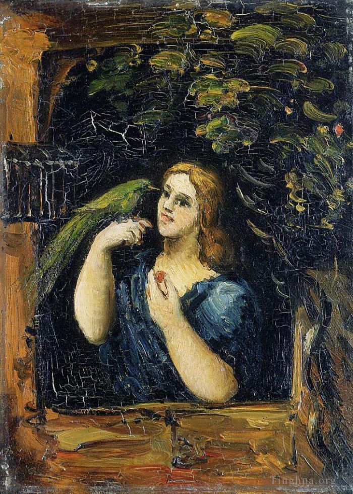Paul Cézanne Peinture à l'huile - Femme avec perroquet