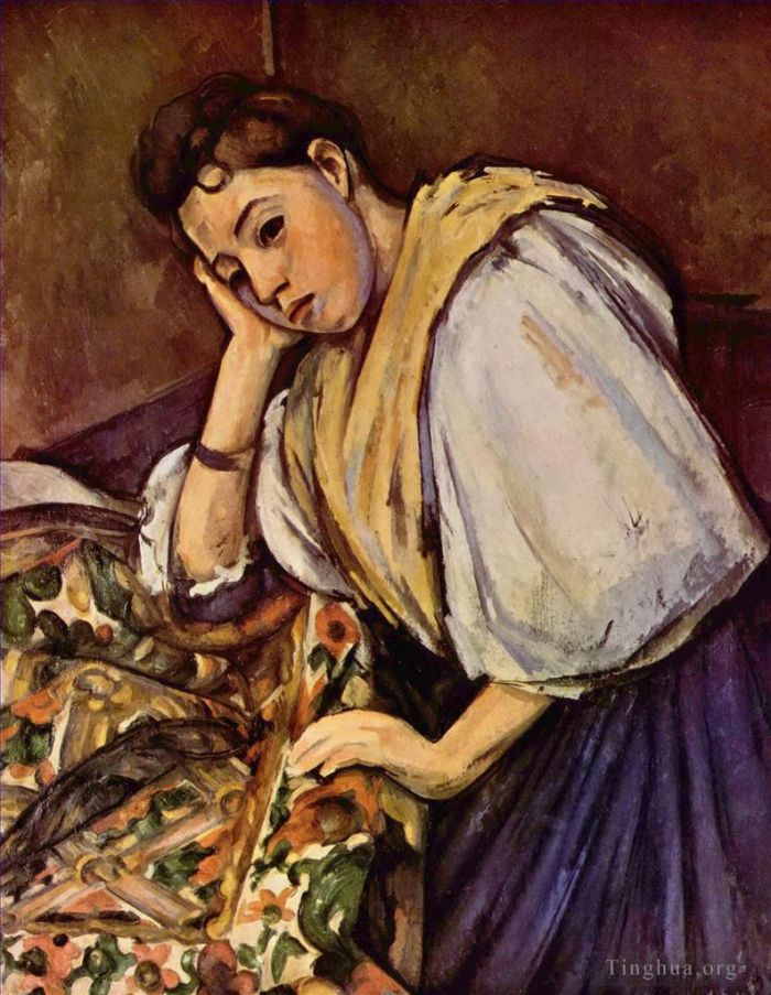 Paul Cézanne Peinture à l'huile - Jeune fille italienne reposant sur son coude