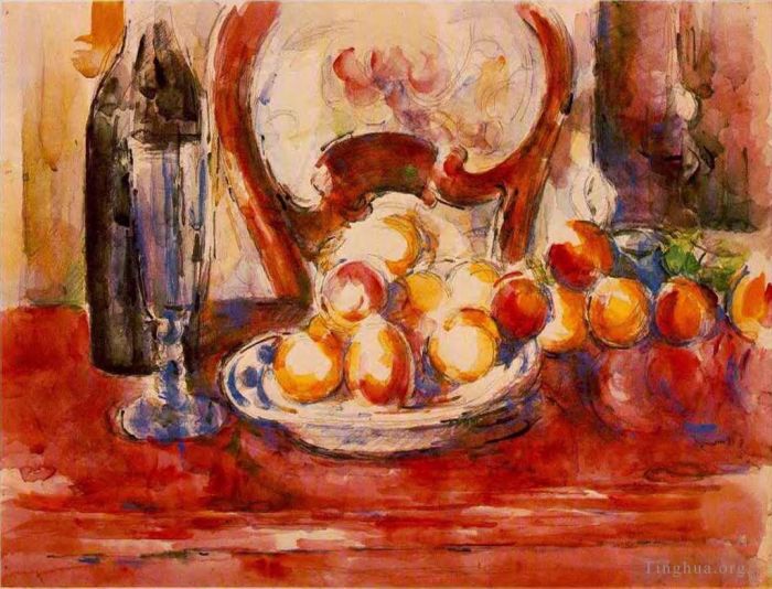Paul Cézanne Types de peintures - Nature morte pommes une bouteille et un dossier de chaise