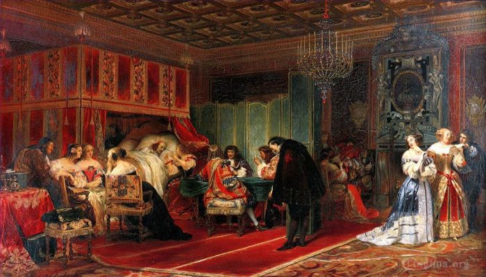 Paul Delaroche Peinture à l'huile - Le cardinal Mazarin mourant en 183, grandeur nature