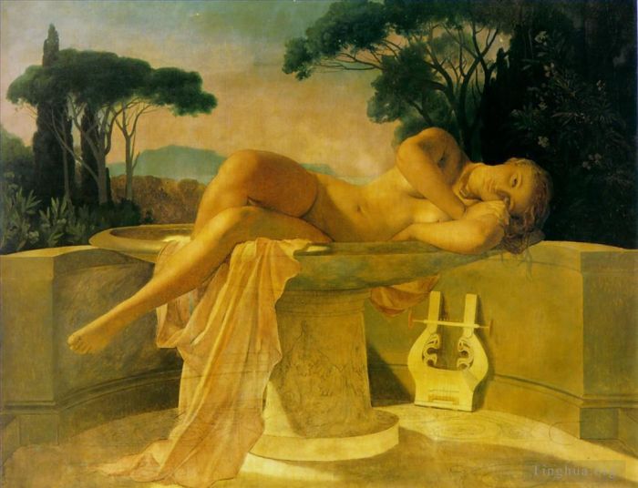 Paul Delaroche Peinture à l'huile - Fille dans un bassin 1845inachevé Hippolyte Delaroche