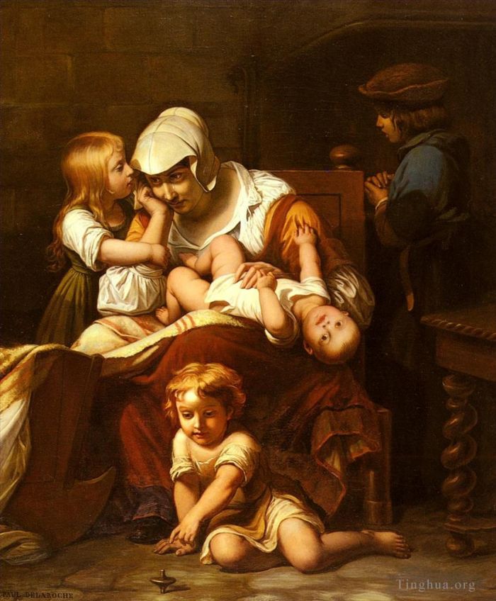 Paul Delaroche Peinture à l'huile - Juène Mère Et Ses Enfants