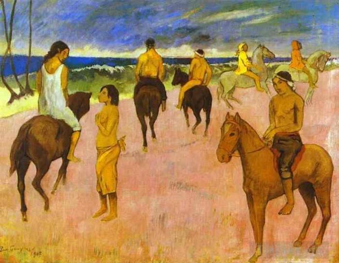 Paul Gauguin Peinture à l'huile - cavaliers sur la plage
