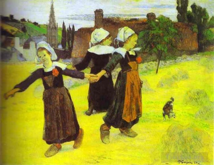Paul Gauguin Peinture à l'huile - Filles bretonnes dansant à Pont Aven