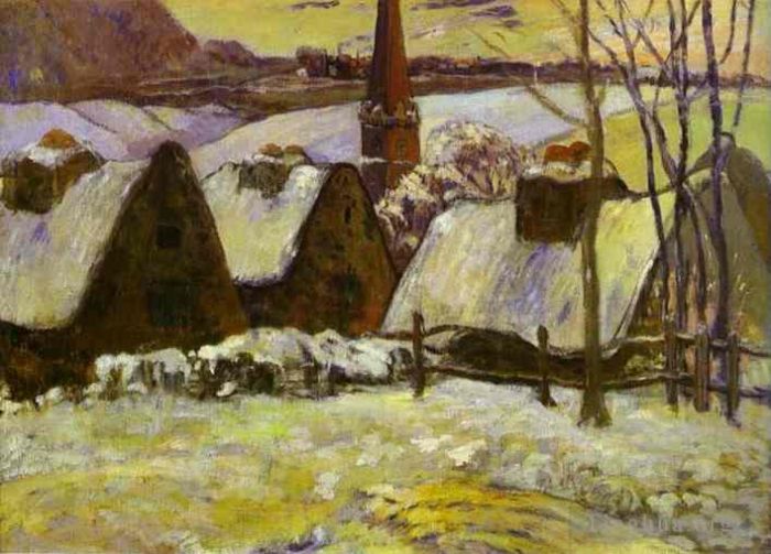 Paul Gauguin Peinture à l'huile - Village breton sous la neige