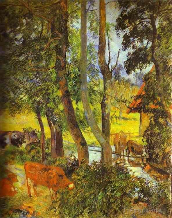 Paul Gauguin Peinture à l'huile - Boire du bétail