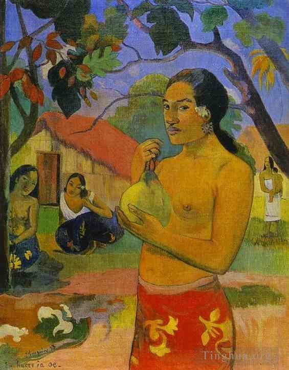 Paul Gauguin Peinture à l'huile - Eu haere ia oe Femme tenant un fruit