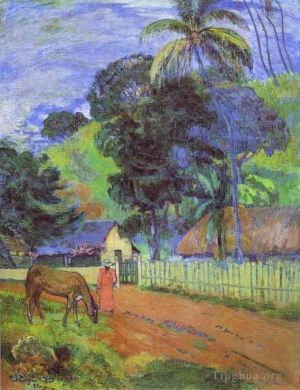 Paul Gauguin œuvres - Cheval sur route paysage tahitien