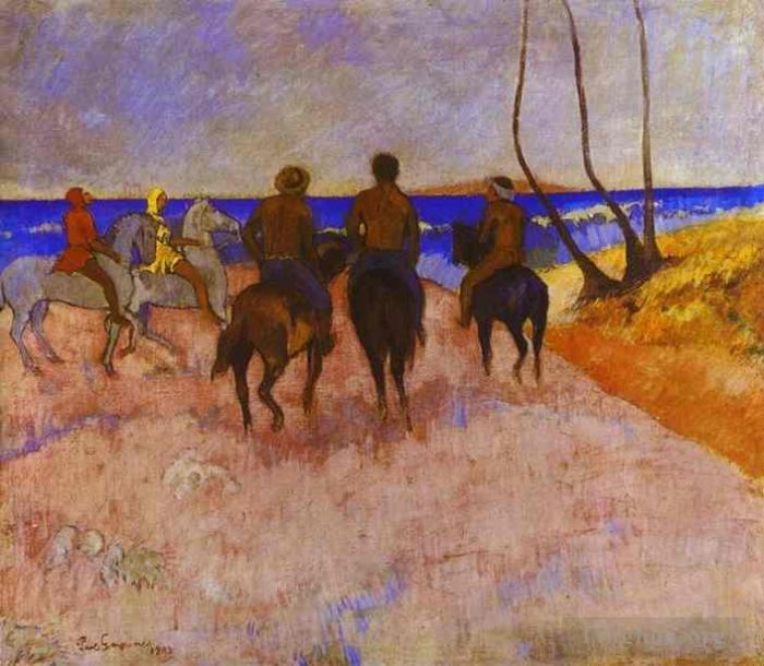 Paul Gauguin Peinture à l'huile - Cavaliers sur la plage